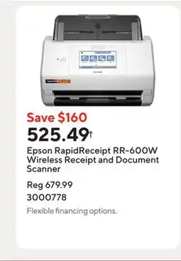 Staples Epson RapidReceipt RR-600W Wireless Receipt and Document Scanner offer