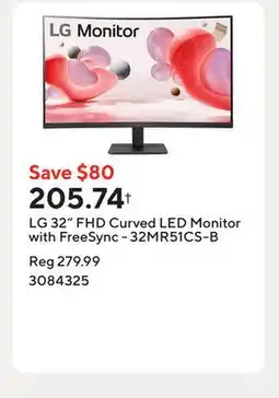 Staples LG 32 FHD Curved LED Monitor with FreeSync - 32MR51CS-B offer