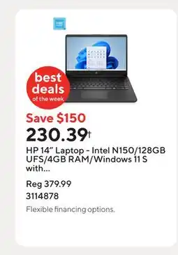Staples HP 14 Laptop - Intel N150/128GB UFS/4GB RAM/Windows 11 S with 1-year of Microsoft 365 offer
