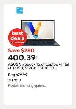 Staples ASUS Vivobook 15.6 Laptop - Intel i3-1315U/512GB SSD/8GB RAM/Windows 11 Home offer