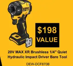 Atlas Tools & Machinery DEWALT 20V MAX XR Brushless 1/4 Quiet Hydraulic Impact Driver Bare Tool offer