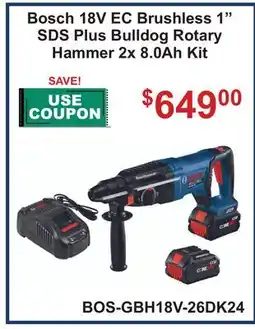 Atlas Tools & Machinery Bosch 18V EC Brushless 1 SDS Plus Bulldog Rotary Hammer 2x 8.0Ah Kit offer
