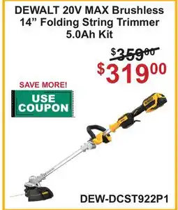 Atlas Tools & Machinery DEWALT 20V MAX Brushless 14 Folding String Trimmer 5.0Ah Kit offer