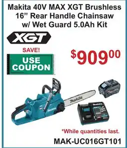 Atlas Tools & Machinery Makita 40V MAX XGT Brushless 16 Rear Handle Chainsaw w/ Wet Guard 5.0Ah Kit offer