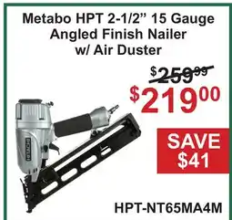 Atlas Tools & Machinery Metabo HPT 2-1/2 15 Gauge Angled Finish Nailer w/Air Duster offer