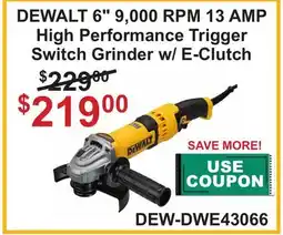 Atlas Tools & Machinery DEWALT 6 9, 000 RPM 13 AMP High Performance Trigger Switch Grinder w/E-Clutch offer