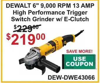 Atlas Tools & Machinery DEWALT 6 9, 000 RPM 13 AMP High Performance Trigger Switch Grinder w/E-Clutch offer