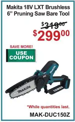 Atlas Tools & Machinery Makita 18V LXT Brushless 6 Pruning Saw Bare Tool offer
