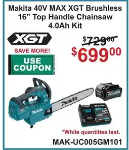 Atlas Tools & Machinery Makita 40V MAX XGT Brushless 16 Top Handle Chainsaw 4.0Ah Kit offer