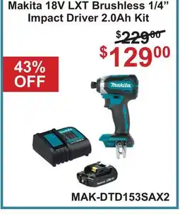 Atlas Tools & Machinery Makita 18V LXT Brushless 1/4 Impact Driver 2.0Ah Kit offer
