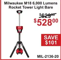 Atlas Tools & Machinery Milwaukee M18 6,000 Lumens Rocket Tower Light Bare offer