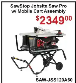 Atlas Tools & Machinery SawStop Jobsite Saw Pro w/ Mobile Cart Assembly offer