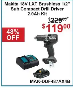 Atlas Tools & Machinery Makita 18V LXT Brushless 1/2 Sub Compact Drill Driver 2.0Ah Kit offer