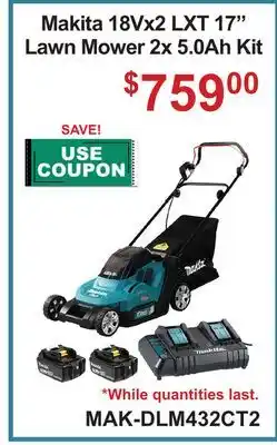 Atlas Tools & Machinery Makita 18Vx2 LXT 17 Lawn Mower 2x 5.0Ah Kit offer