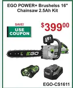 Atlas Tools & Machinery EGO POWER + Brushelss 16 Chainsaw 2.5Ah Kit offer