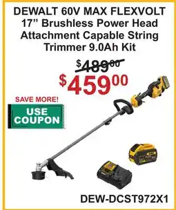 Atlas Tools & Machinery DEWALT 60V MAX FLEXVOLT 17 Brushless Power Head Attachment Capable String Trimmer 9.0Ah Kit offer