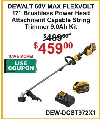 Atlas Tools & Machinery DEWALT 60V MAX FLEXVOLT 17 Brushless Power Head Attachment Capable String Trimmer 9.0Ah Kit offer