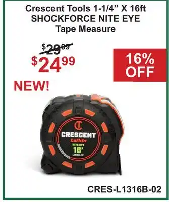 Atlas Tools & Machinery Crescent Tools 1-1/4 X 16ft SHOCKFORCE NITE EYE Tape Measure offer