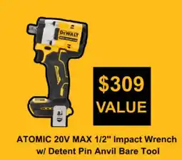 Atlas Tools & Machinery ATOMIC 20V MAX 1/2 Impact Wrench w/Detent Pin Anvil Bare Tool offer