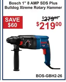 Atlas Tools & Machinery Bosch 1 8 AMP SDS Plus Bulldog Xtreme Rotary Hammer offer