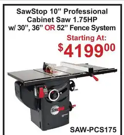 Atlas Tools & Machinery SawStop 10 Professional Cabinet Saw offer