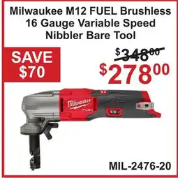 Atlas Tools & Machinery Milwaukee M12 FUEL Brushless 16 Gauge Variable Speed Nibbler Bare Tool offer