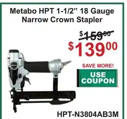 Atlas Tools & Machinery Metabo HPT 1-1/2 18 Gauge Narrow Crown Stapler offer