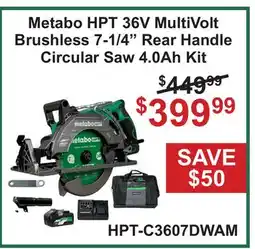 Atlas Tools & Machinery Metabo HPT 36V MultiVolt Brushless 7-1/4 Rear Handle Circular Saw 4.0Ah Kit offer