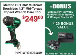 Atlas Tools & Machinery Metabo HPT 36V MultiVolt Brushless 1/2 Mid-Torque Impact Wrench Bare Tool offer