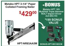 Atlas Tools & Machinery Metabo HPT 18V MultiVolt Triple Hammer BOLT Impact Driver 2x2 offer