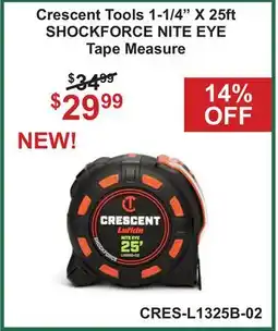 Atlas Tools & Machinery Crescent Tools 1-1/4 X 25ft SHOCKFORCE NITE EYE Tape Measure offer