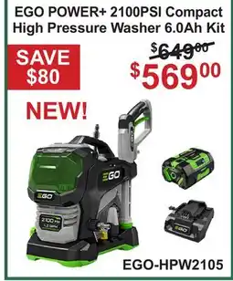 Atlas Tools & Machinery EGO POWER + 2100PSI Compact High Pressure Washer 6.0Ah Kit offer