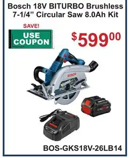 Atlas Tools & Machinery Bosch 18V BITURBO Brushless 7-1/4 Circular Saw offer