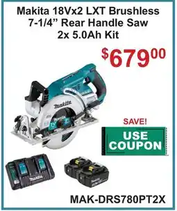 Atlas Tools & Machinery Makita 18Vx2 LXT Brushless 7-1/4 Rear Handle Saw 2x 5.0Ah Kit offer
