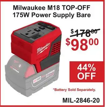 Atlas Tools & Machinery Milwaukee M18 TOP-OFF 175W Power Supply offer