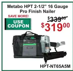 Atlas Tools & Machinery Metabo HPT 2-1/2 16 Gauge Pro Finish Nailer offer