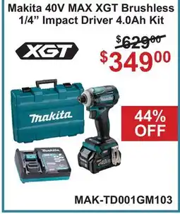 Atlas Tools & Machinery Makita 40V MAX XGT Brushless 1/4 Impact Driver 4.0Ah Kit offer