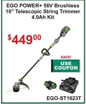 Atlas Tools & Machinery EGO POWER+ 56V Brushless 16 Telescopic String Trimmer 4.0Ah Kit offer
