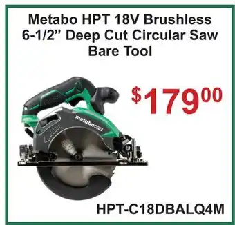 Atlas Tools & Machinery Metabo HPT 18V Brushless 6-1/2 Deep Cut Circular Saw Bare Tool offer