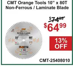 Atlas Tools & Machinery CMT Orange Tools 10 x 80T Non-Ferrous/Laminate Blade offer