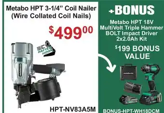 Atlas Tools & Machinery Metabo HPT 3-1/4 Coil Nailer (Wire Collated Coil Nails) offer