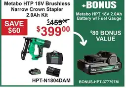 Atlas Tools & Machinery Metabo HTP 18V Brushless Narrow Crown Stapler 2.0Ah Kit offer