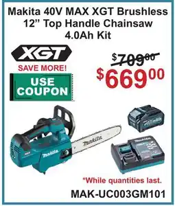 Atlas Tools & Machinery Makita 40V MAX XGT Brushless 12 Top Handle Chainsaw 4.0Ah Kit offer