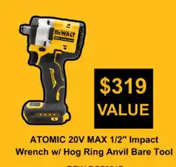 Atlas Tools & Machinery DEWALT ATOMIC 20V MAX 1/2 Impact Wrench W/Hog Ring Anvil Bare Tool offer