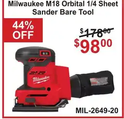 Atlas Tools & Machinery Milwaukee M18 Orbital 1/4 Sheet Sander Bare Tool offer
