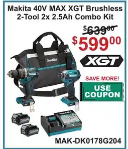 Atlas Tools & Machinery Makita 40V MAX XGT Brushless 2-Tool 2x 2.5Ah Combo Kit offer