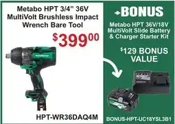 Atlas Tools & Machinery Metabo HPT 3/4 36v MultiVolt Brushless Impact Wrench Bare Tool offer