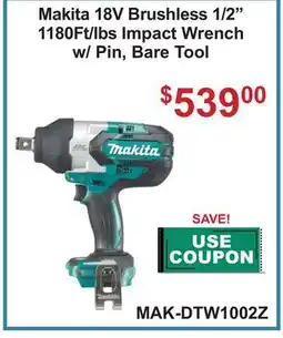 Atlas Tools & Machinery Makita 18V Brushless 1/2 1180Ft/lbs Impact Wrench w/ Pin, Bare Tool offer