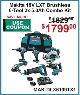 Atlas Tools & Machinery Makita 18V LXT Brushless 6-Tool 2x 5.0Ah Combo Kit offer