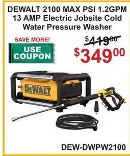 Atlas Tools & Machinery DEWALT 2100 MAX PSI 1.2GPM 13 AMP Electric Jobsite Cold Water Pressure Washer offer